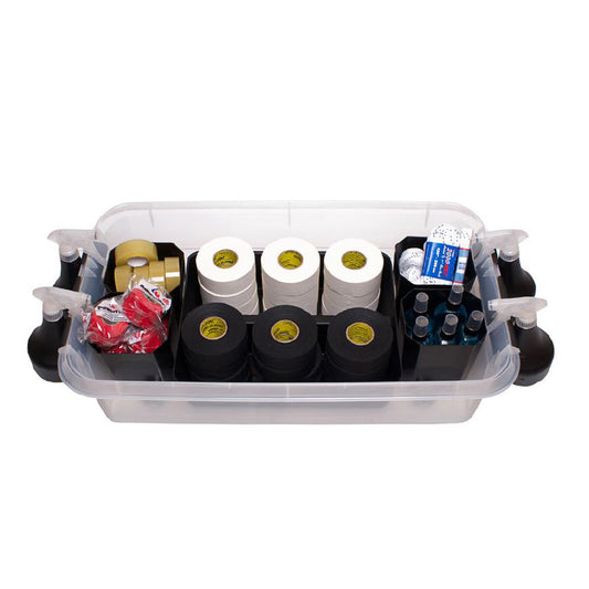 Materiālu kaste Hockey ar vāku un riteņiem – līmlentēm, auklām un piederumiem